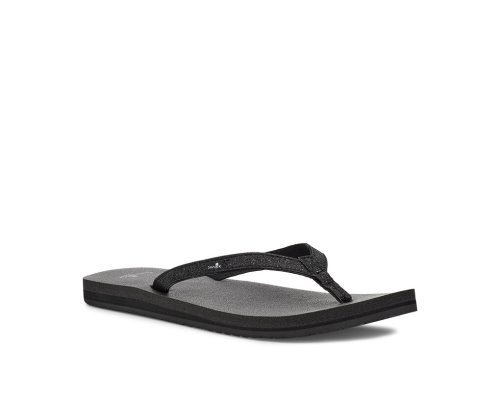 Sanuk Womens Yoga Joy Sparkle Black Flip Flops | JASLOQ784